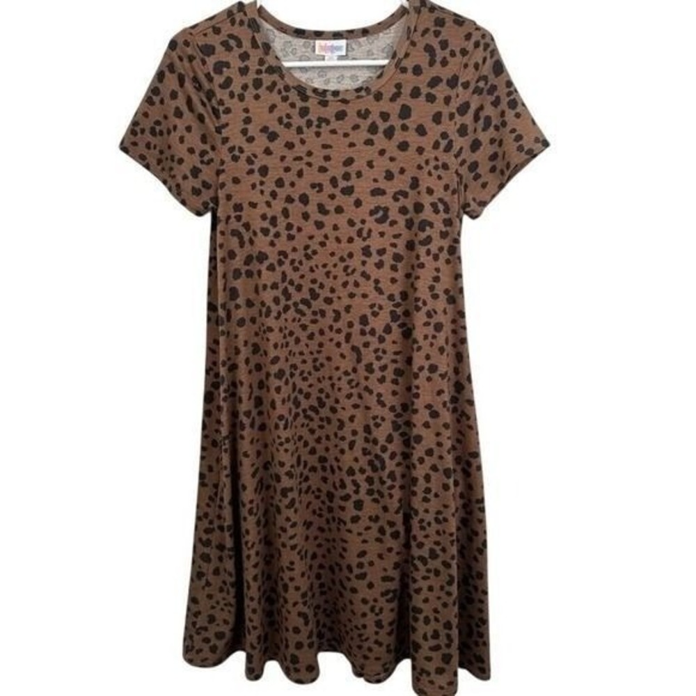LuLaRoe Jessie Dress Women's XS Brown Black Leopard Print Short Sleeve Swing Hem